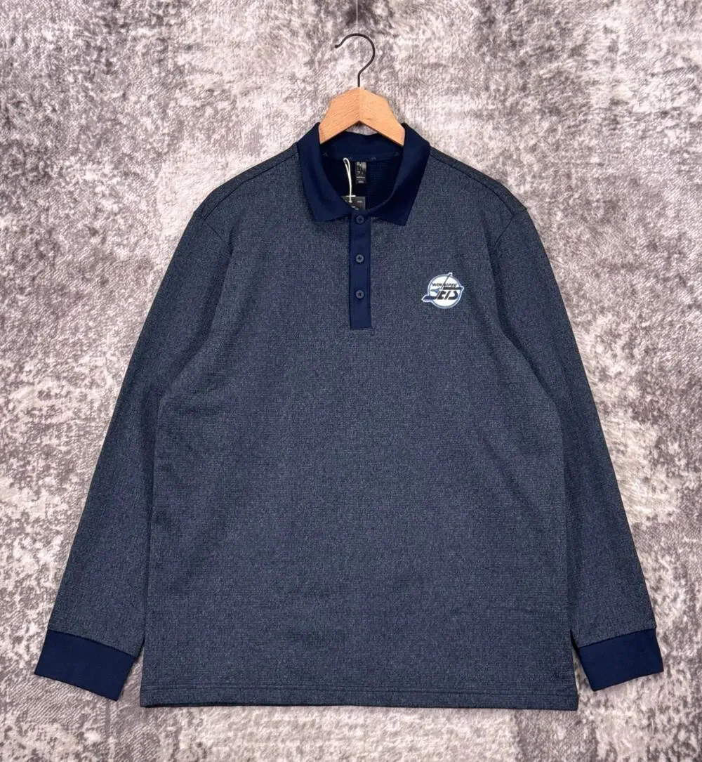 Adidas Polo Shirt Large Mens Winnipeg Jets Blue Long Sleeve NHL Staff